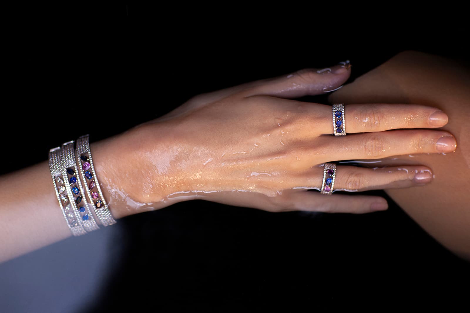  Nour by Jahan rings, including pieces from the Nour Collection with mulit-colour sapphires 