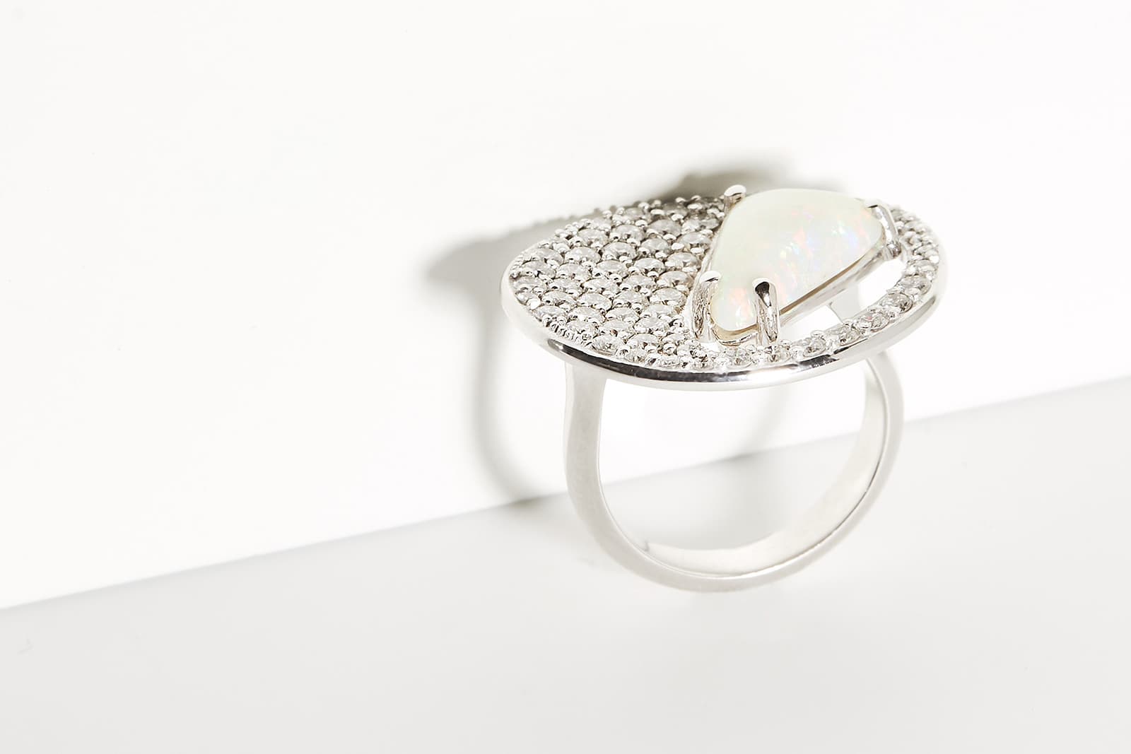  Faith Jewels Cosmos statement ring with Lightning Ridge white opal 