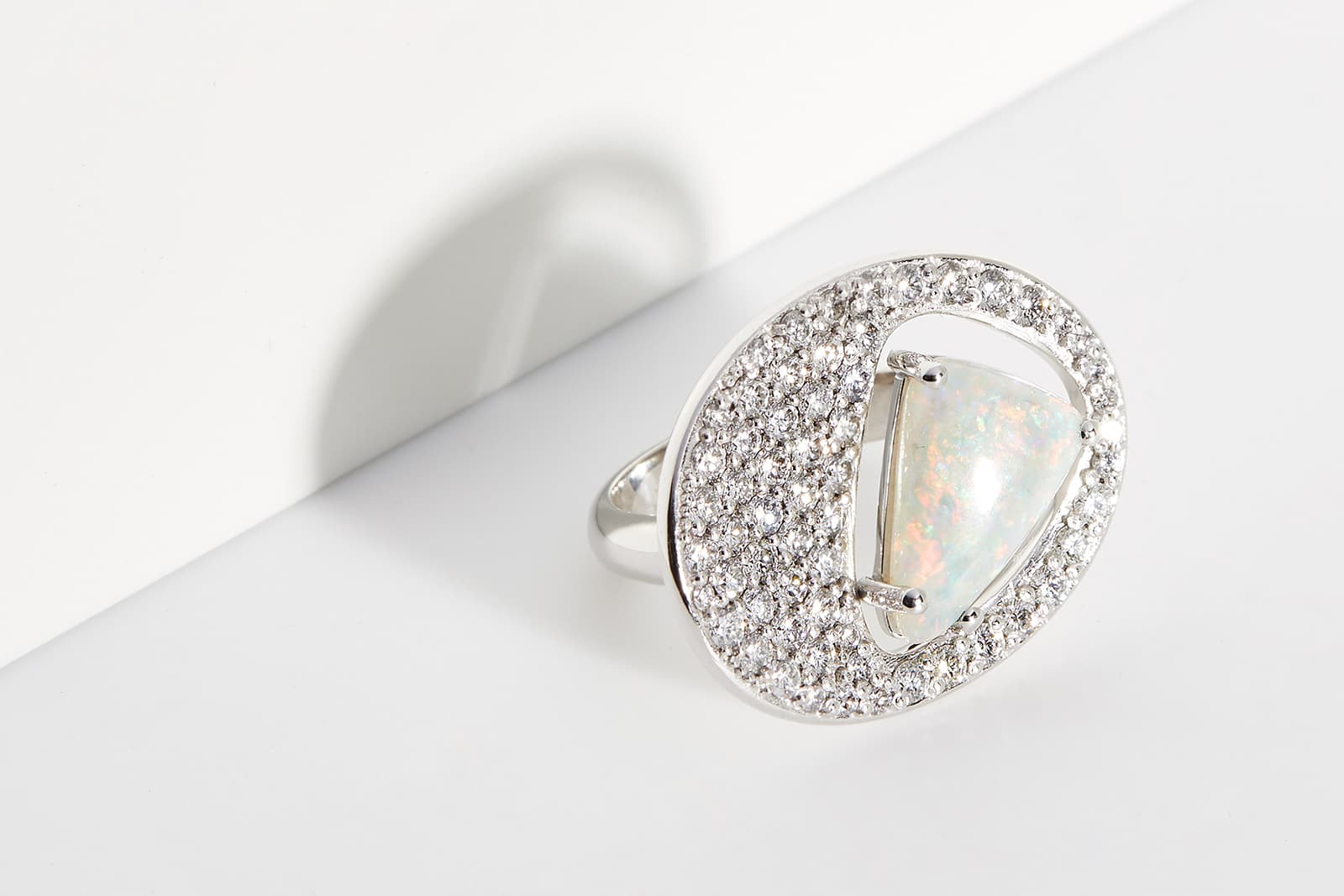 Faith Jewels Cosmos statement ring with Lightning Ridge white opal 
