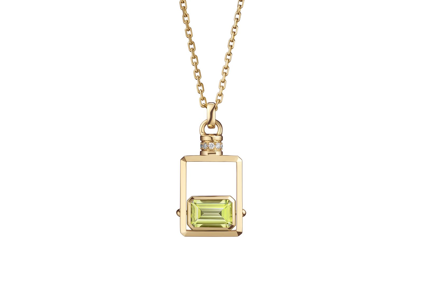 Zeemou Zeng ‘The Art of Travel’ Collection pendant with an octagon-cut Fuli Gemstones peridot and diamonds in yellow gold