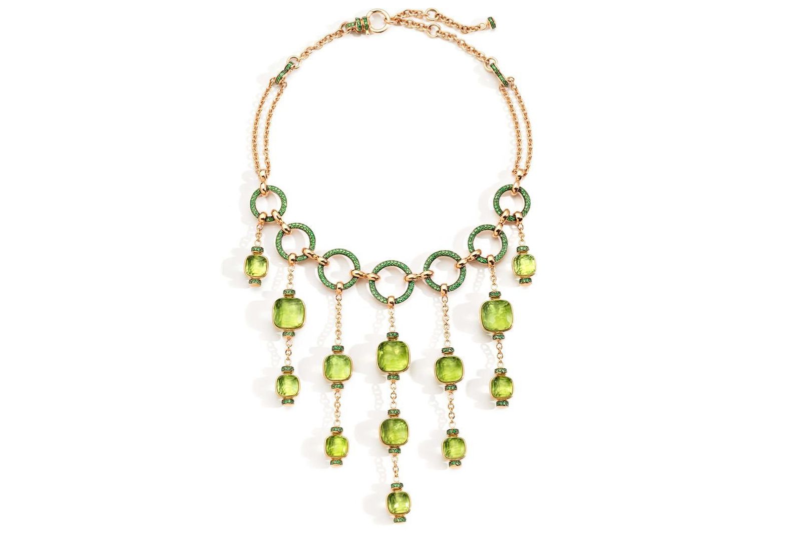  Pomellato Nudo Collier Cascade necklace peridot, quartz and tsavorite garnet in 18k gold 