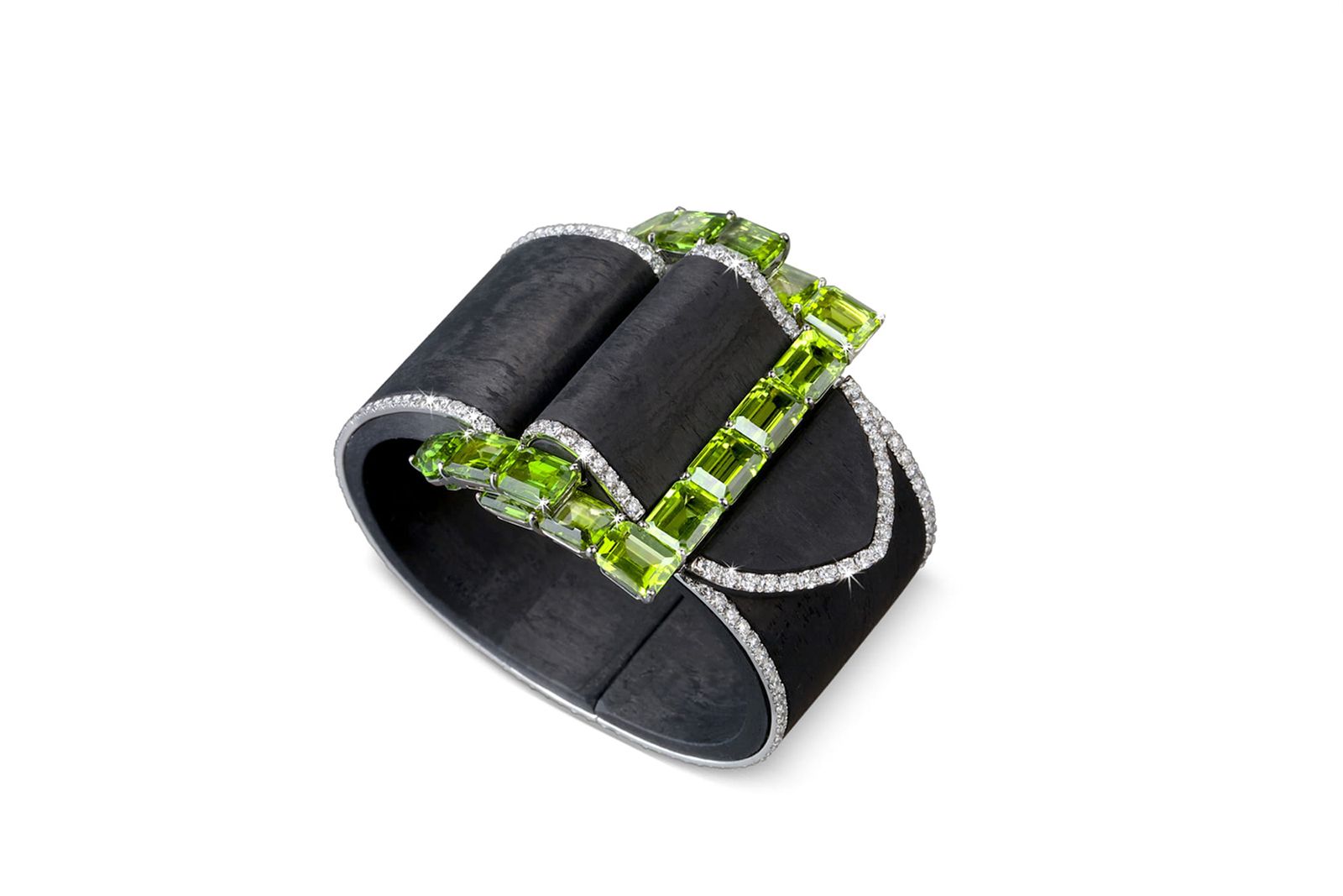 Fabio Salini Fibbia bracelet in carbon fibre and 18k gold with diamonds and peridot 