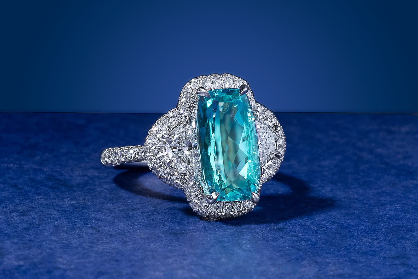  Mark Henry Paraiba tourmaline and diamond trilogy ring 