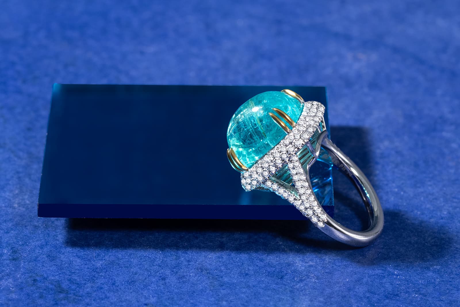  Mark Henry Paraiba tourmaline cabochon cocktail ring with diamonds
