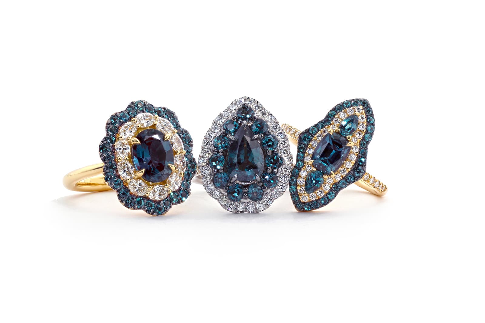  Mark Henry ring with coloured gemstones and diamonds in white and yellow gold 