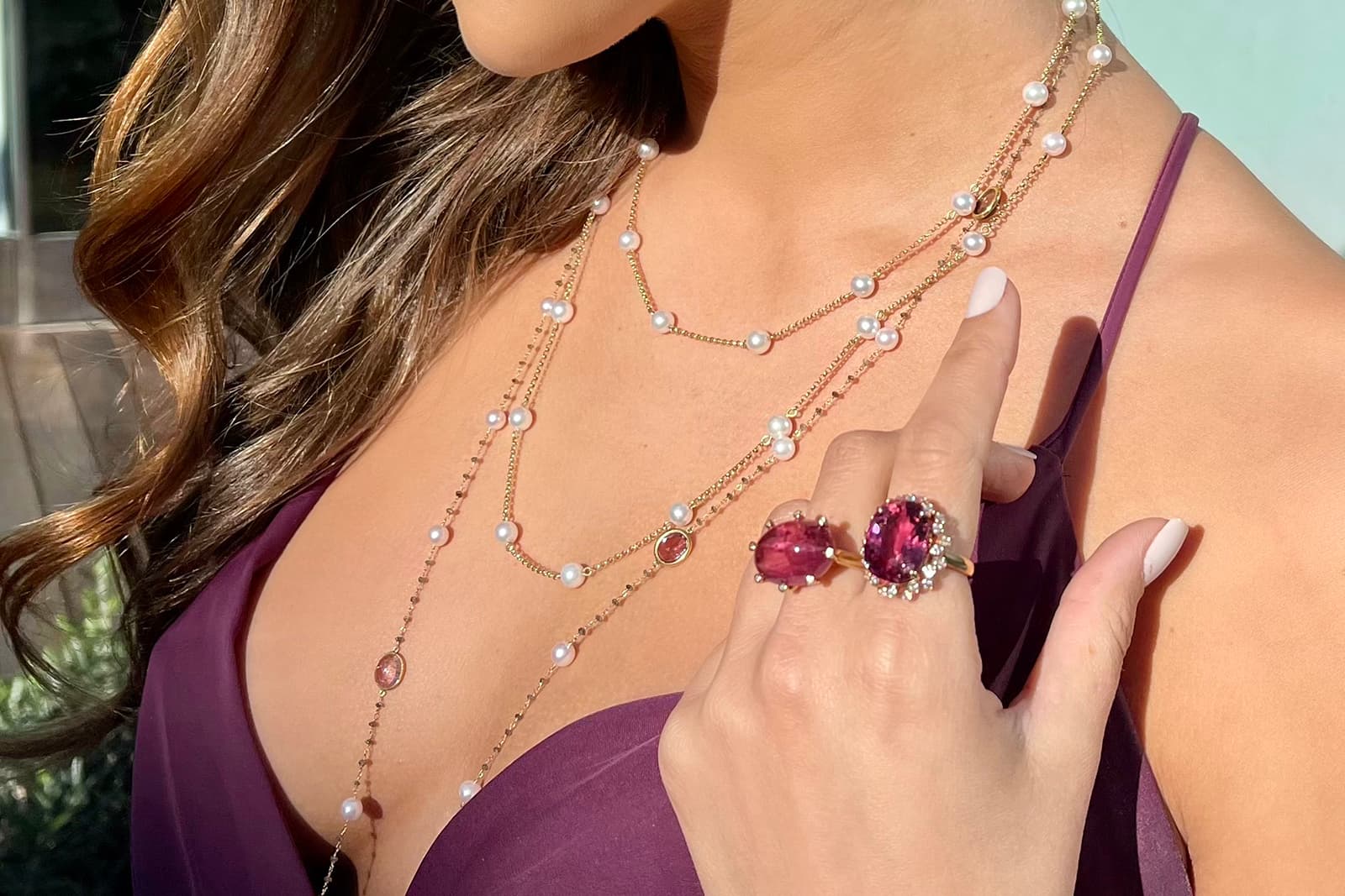  Joon Haan cocktail rings and a pearl sautoir necklace 