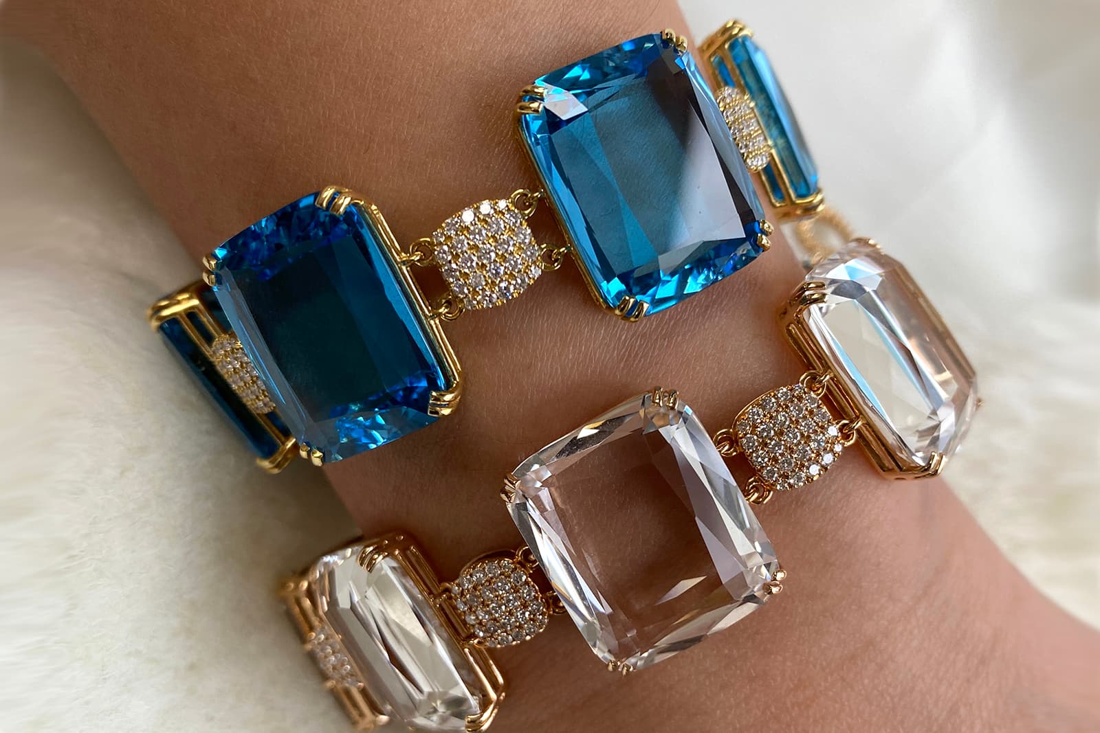  Goshwara Gossip bracelets with blue topaz and rock crystal 