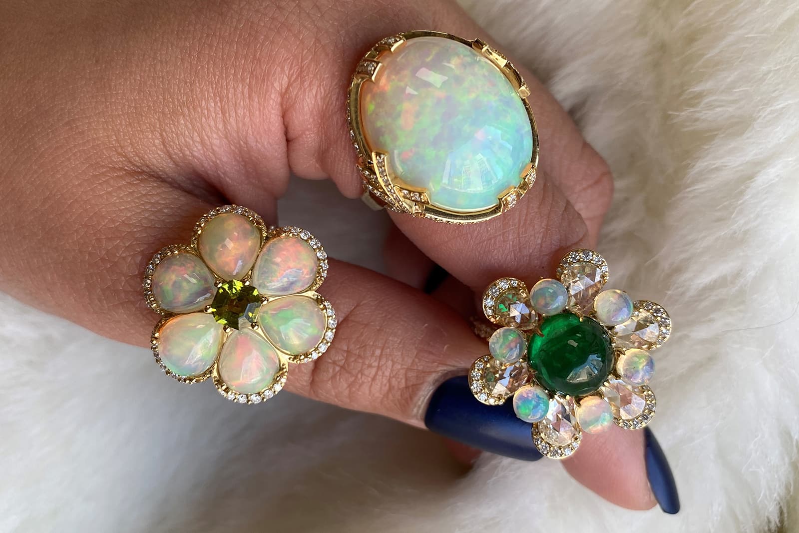  Goshwara opal and coloured gemstone cocktail rings 