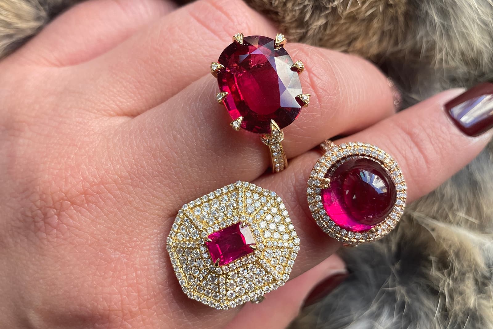  Goshwara cabochon and faceted gemstone cocktail rings in yellow gold