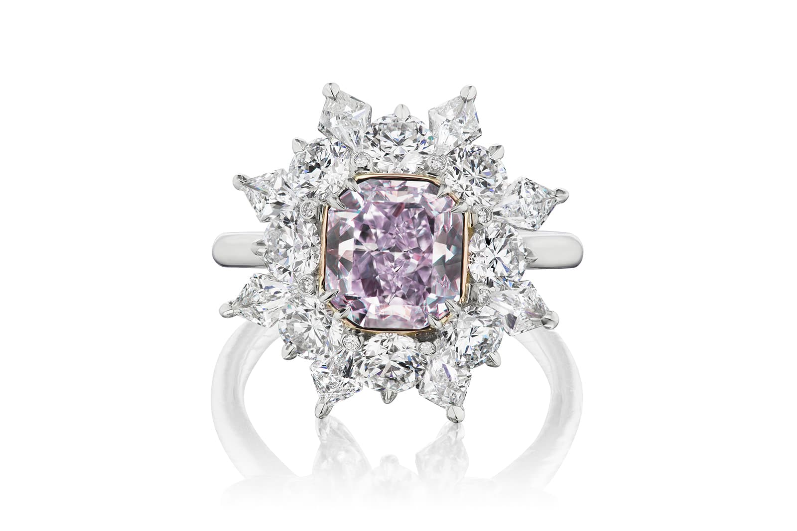  Gems of Note ring with a natural fancy purple diamond centre stone and colourless diamonds