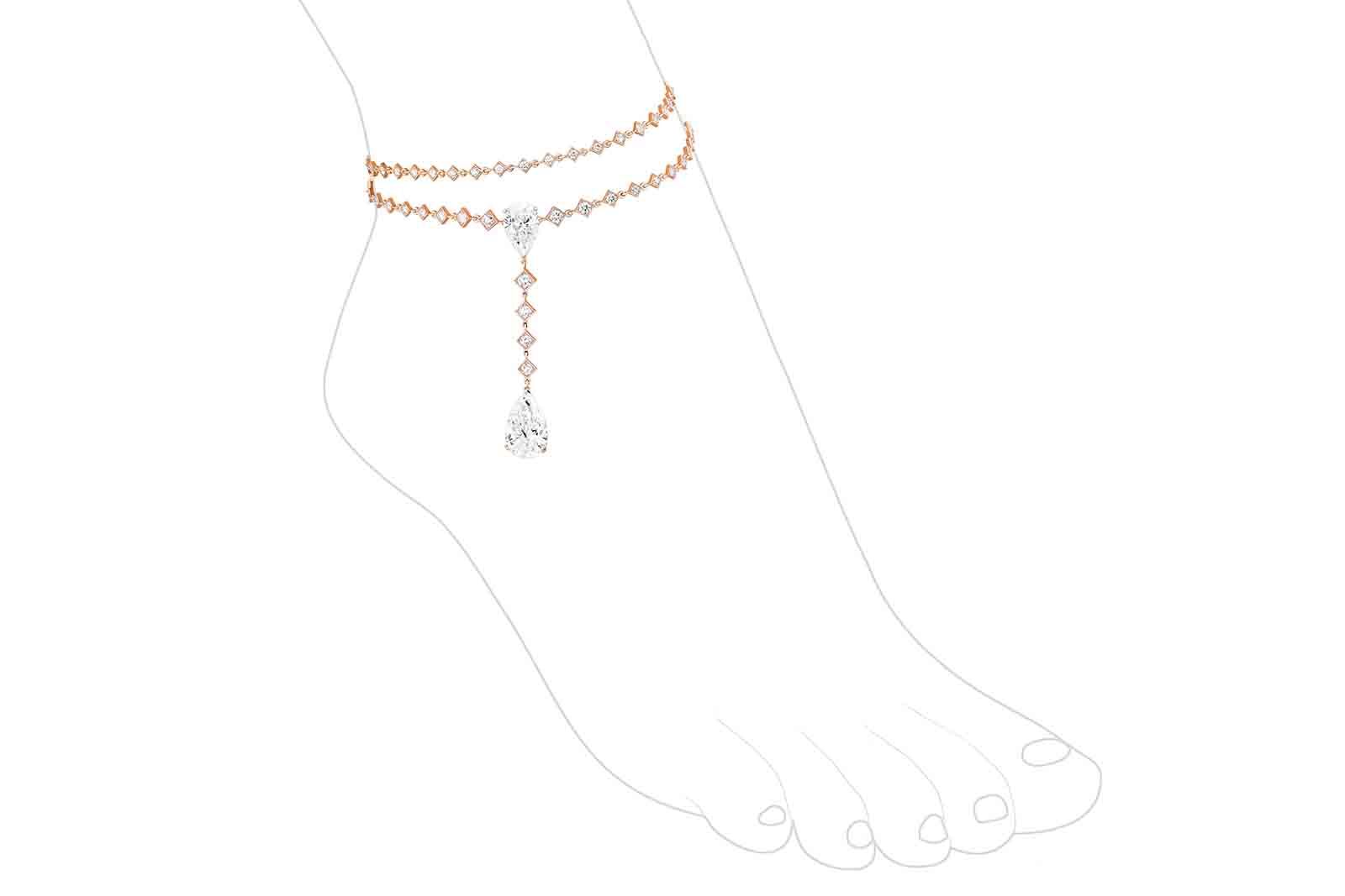  Dancing on Air ankle bracelet with pear-shaped diamonds of 4.42 and 2.8 carats from the Messika Magnetic Attraction High Jewellery collection