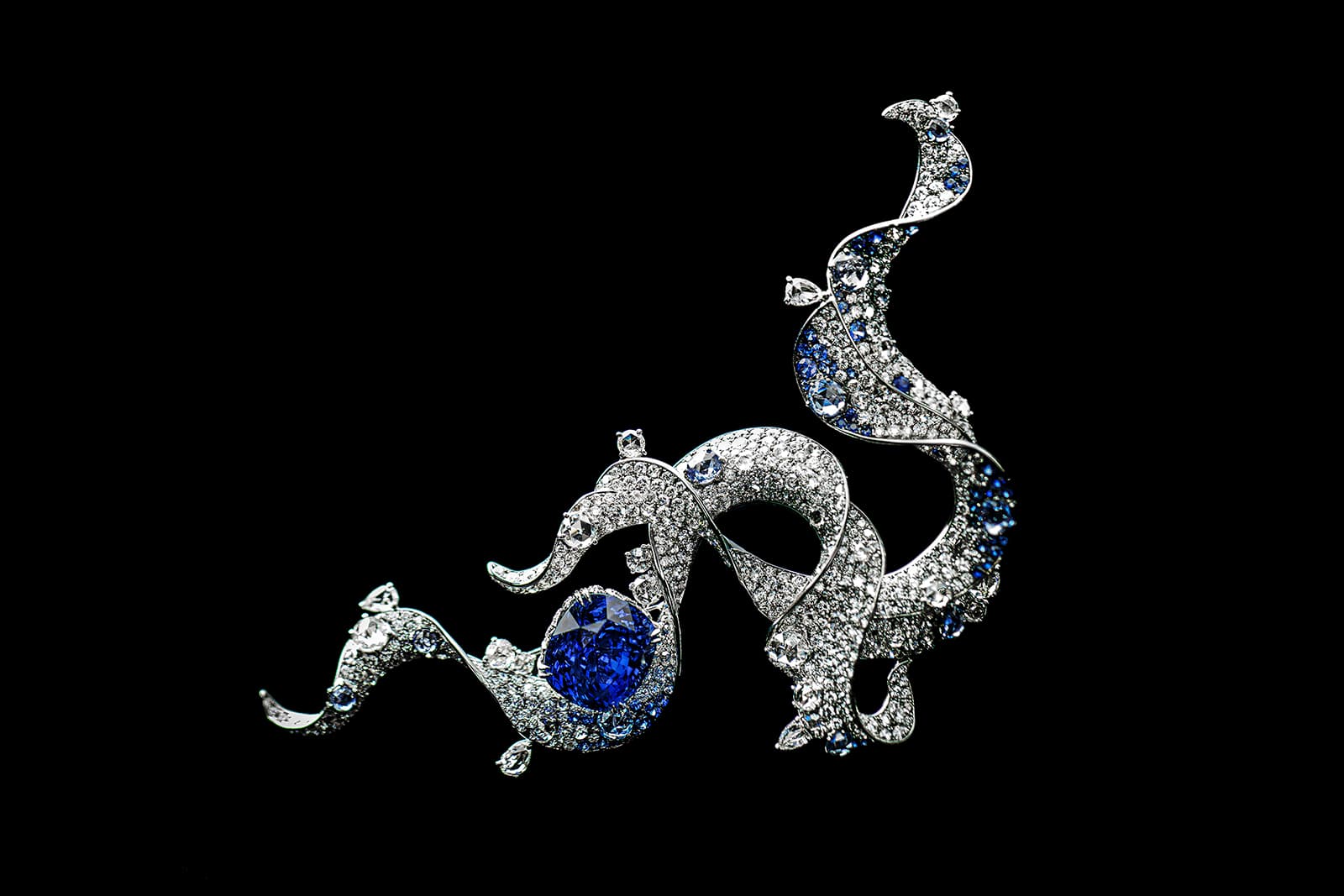  A water inspired diamond and sapphire brooch by Elsa Jin 