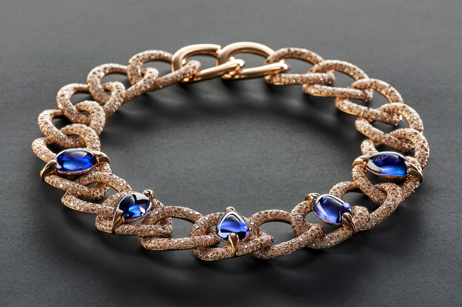 La Gioia di Pomellato Gourmette Assoluta necklace with tanzanite cabochons 