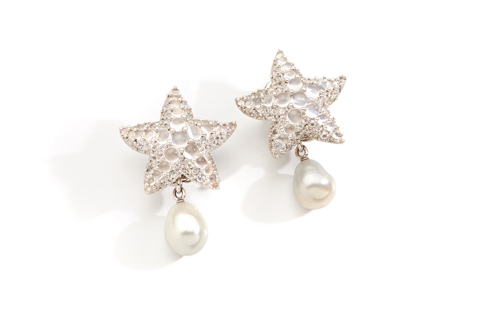  La Gioia di Pomellato Star earrings with moonstones, diamonds and baroque pearl drops  