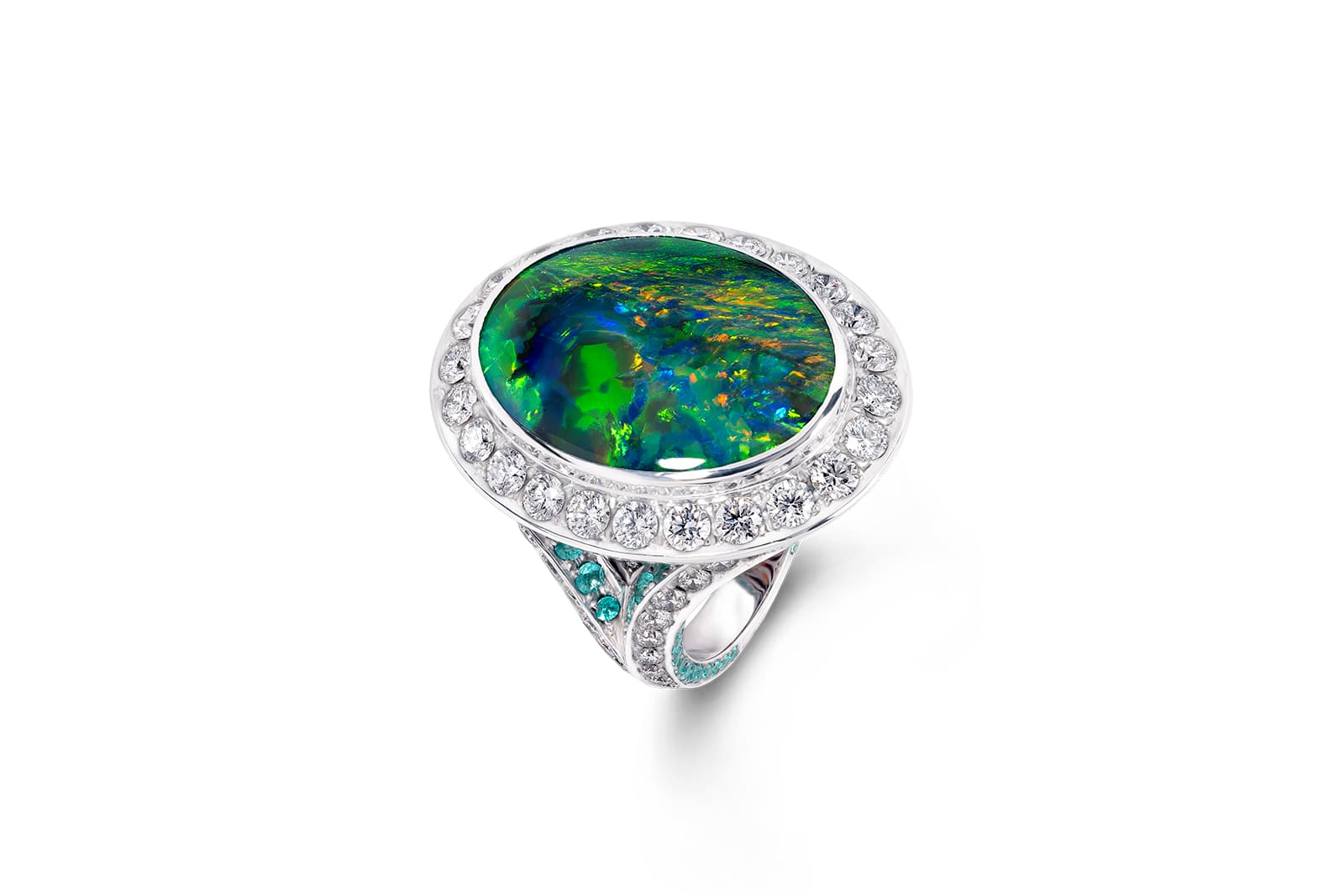  A 10 carat black opal is the star of a cocktail ring in the Dimensions High Jewellery Collection by David Morris