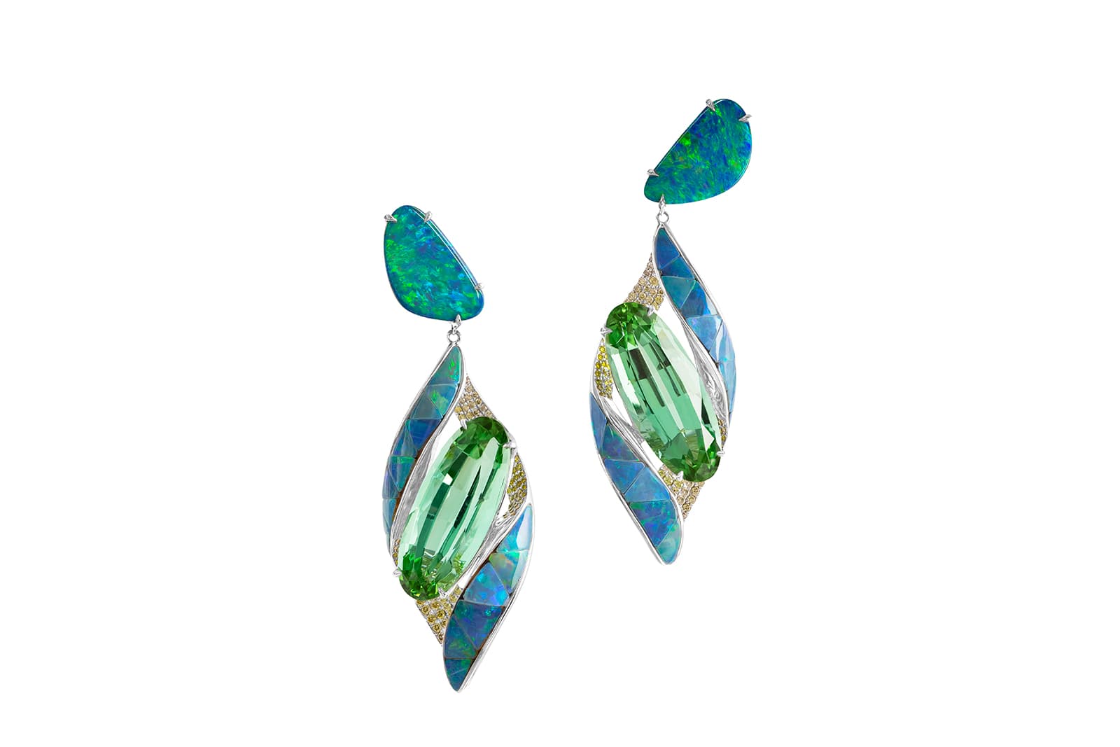  Boghossian earrings with black opals, coloured gemstones and diamonds 
