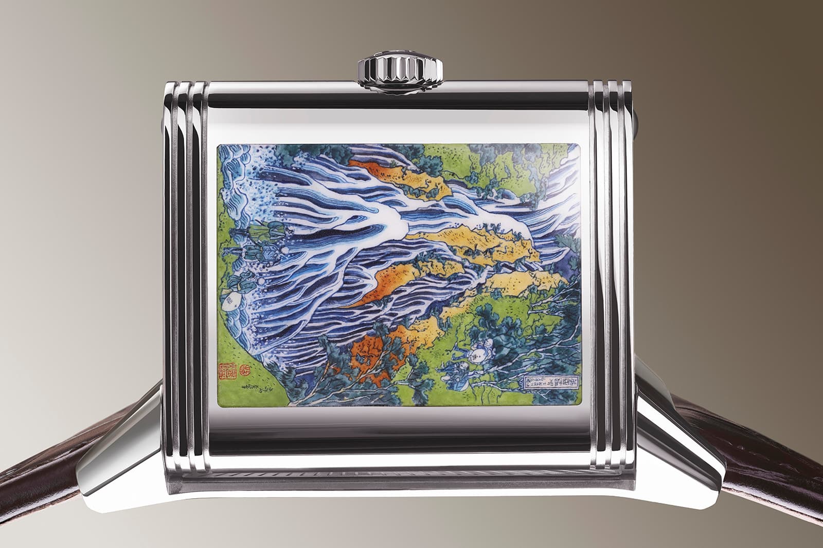 A closer look at the Jaeger LeCoultre Reverso Hokusai ‘Kirifuri Waterfall’ watch with a miniature enamel scene