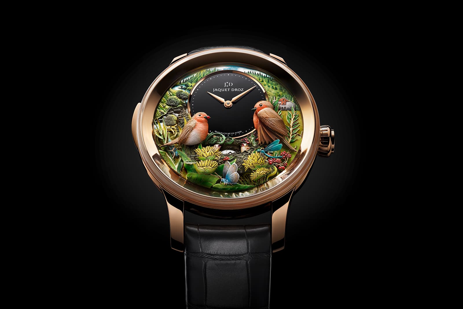  The Jaquet Droz Bird Repeater creates a countryside scene to celebrate the 300th anniversary of its founder, Pierre Jaquet-Droz