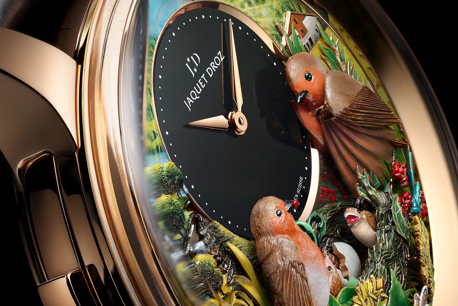  The Jaquet Droz Bird Repeater 300th Anniversary Edition is inspired by the countryside of the La Chaux-de-Fonds valley 