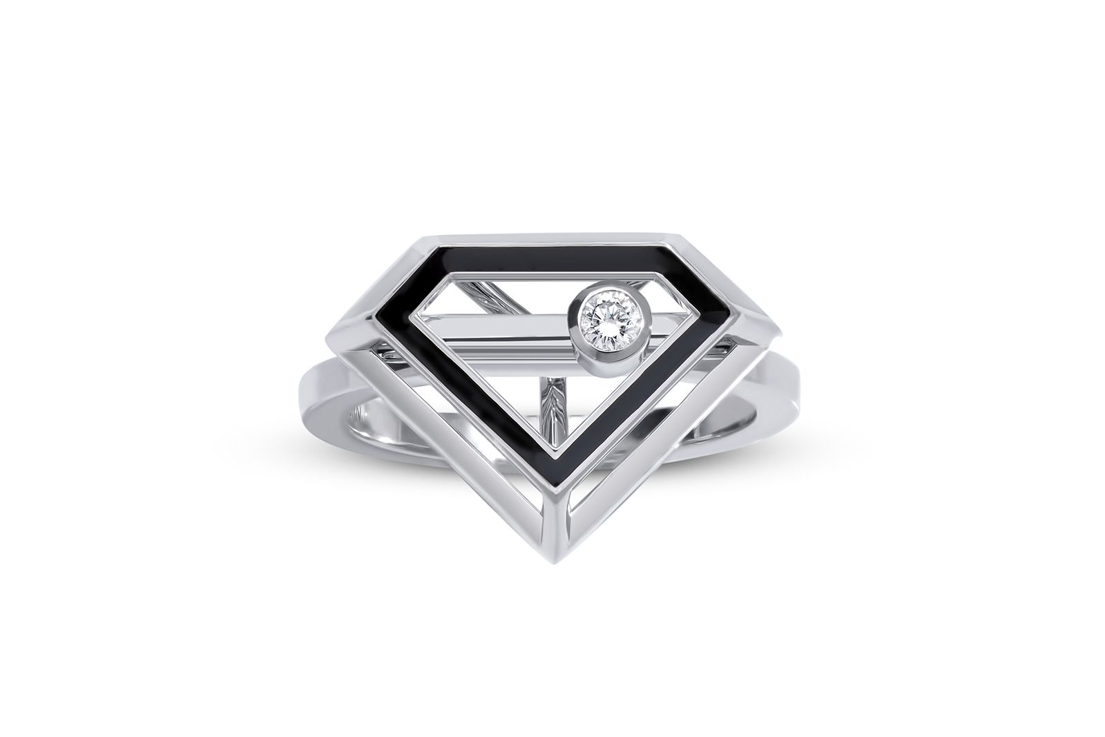 Stenzhorn You Move Me Collection ring with black enamel and diamonds, set in 18k white gold