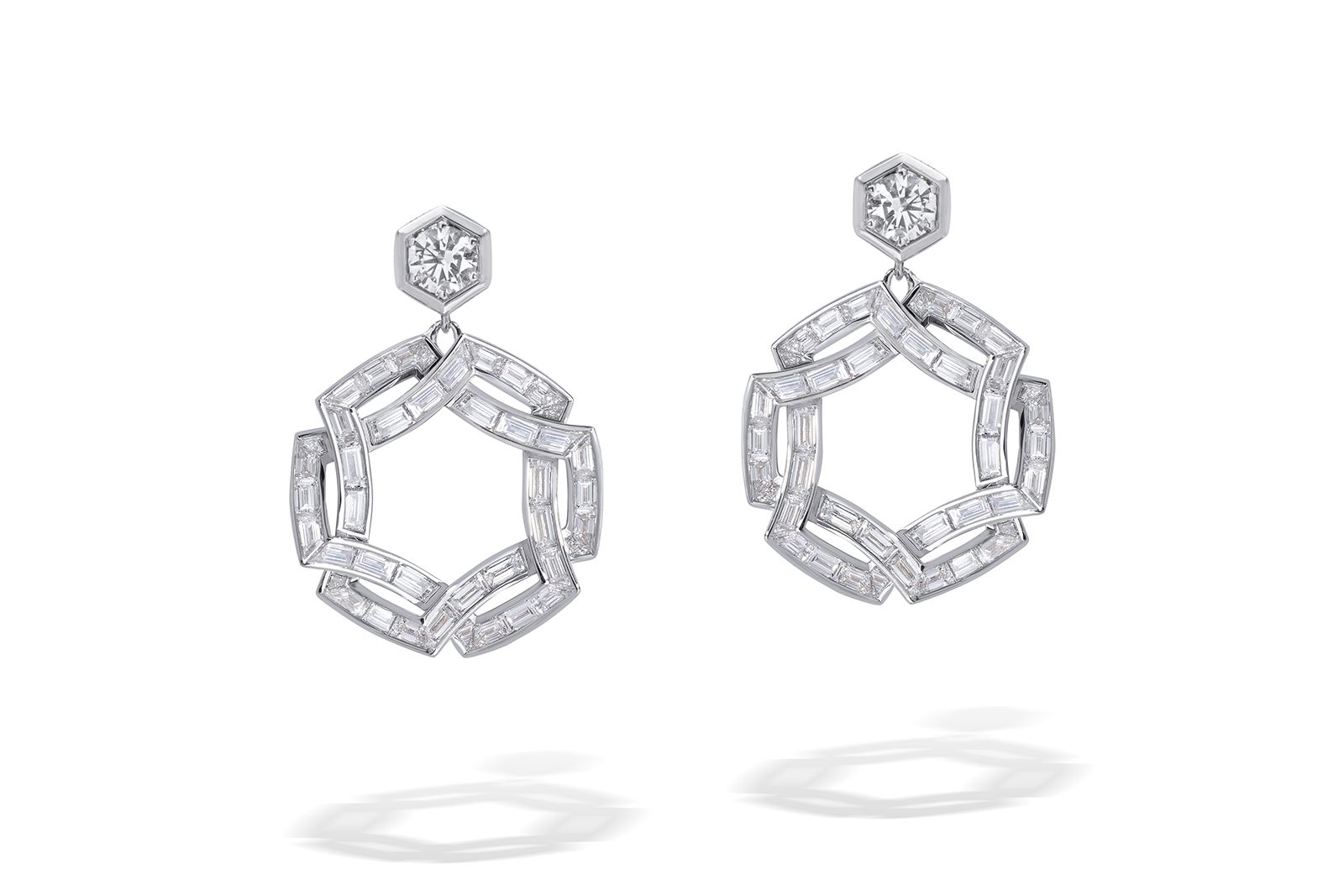 Stenzhorn Secret Circles Collection earrings with baguette- and round-cut diamond in 18k white gold