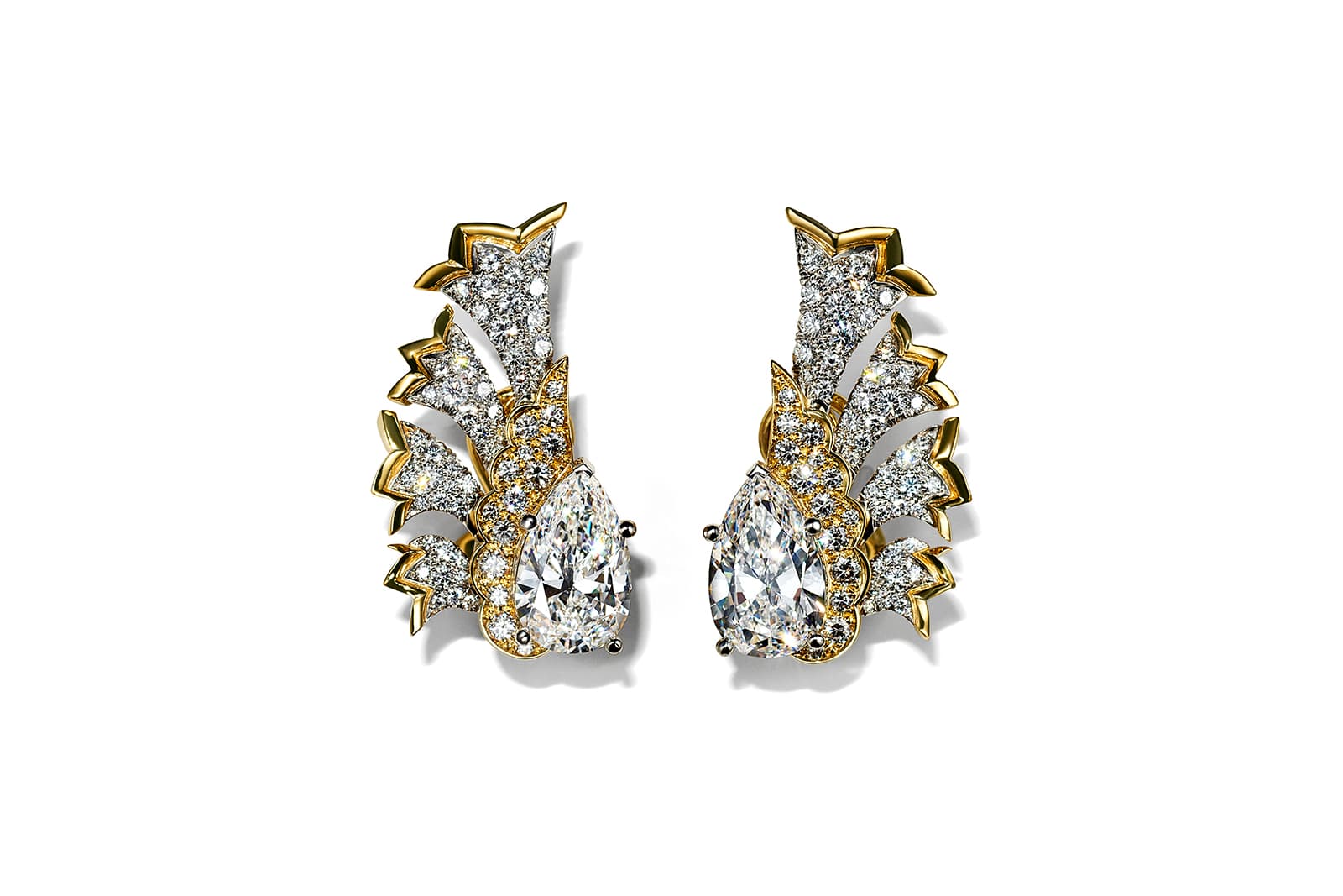  A pair of statement diamond earrings that feature in the Tiffany & Co. diamond necklace that features in the Beyoncé and Jay-Z About Love campaign