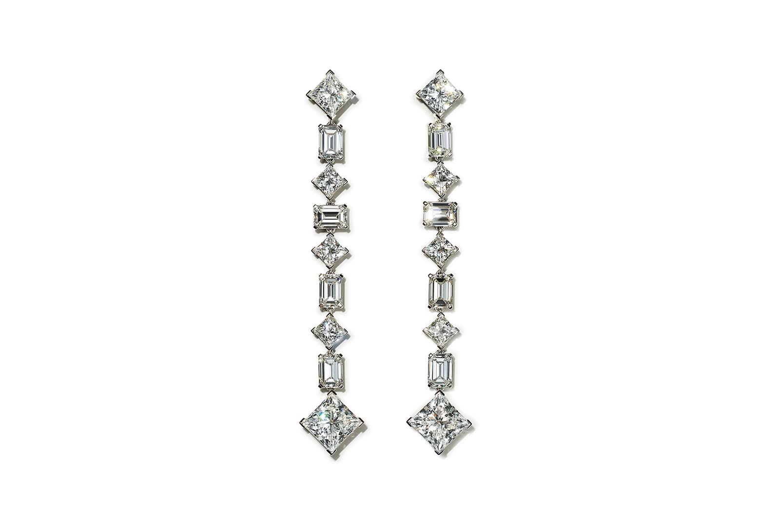 A pair of Tiffany & Co. diamond earrings that feature in the Tiffany & Co. diamond necklace that features in the Beyoncé and Jay-Z About Love campaign