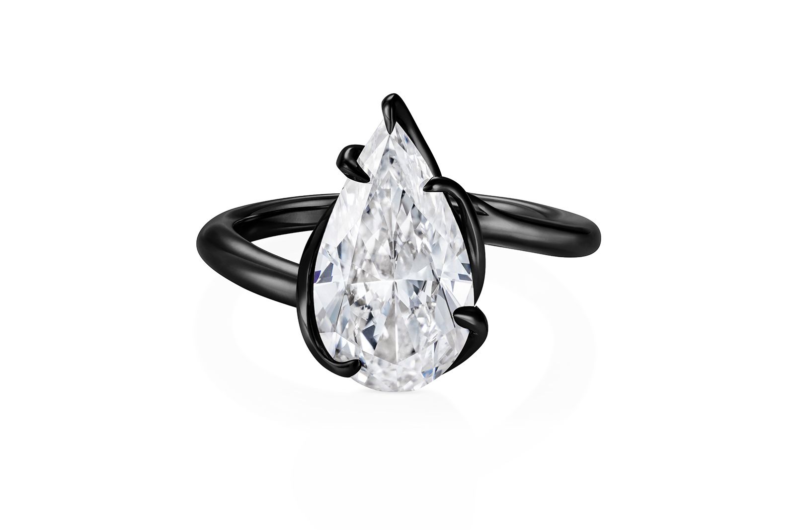  Thelma West Rebel Black ring with a 5.01 pear-shaped D colour diamond