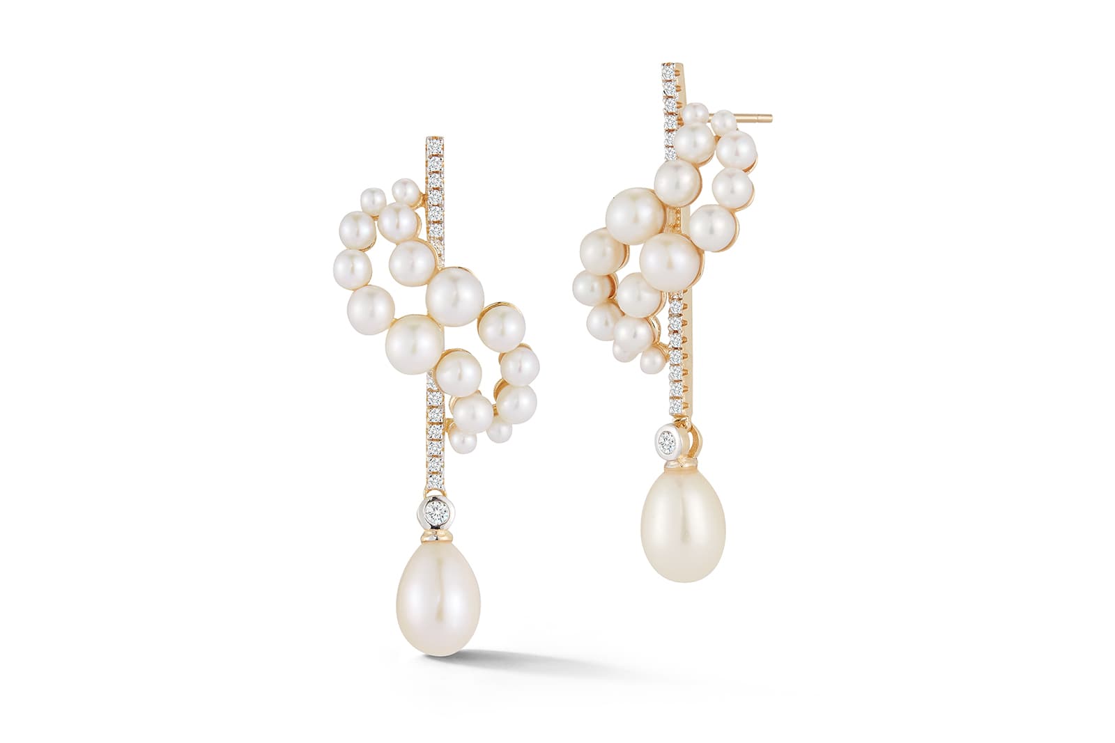  MATEO Pearl Curve earrings in 14k yellow gold with pearls and diamonds