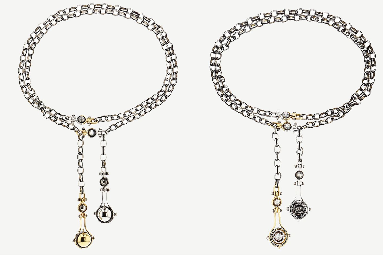  The Elie Top Diamonds Deux Gouttes chain necklace from the Mécaniques Célestes Collection is modular and can be worn with the diamonds concealed or on show