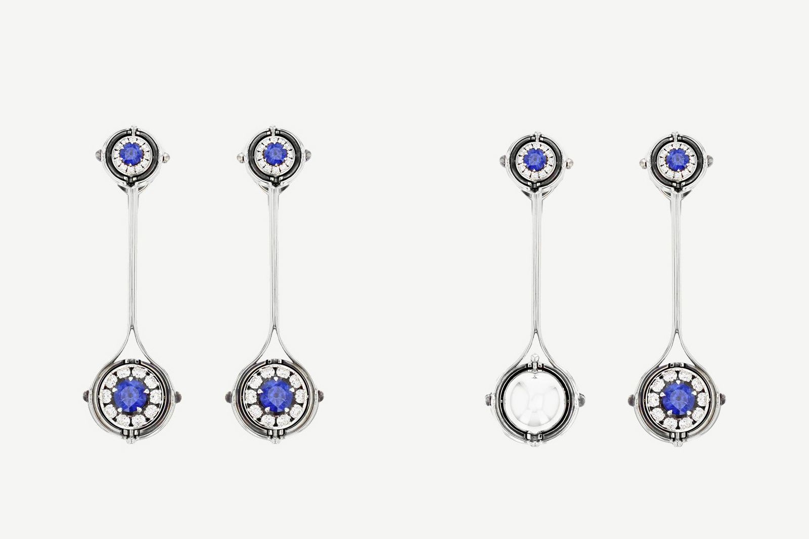  Elie Top Gouttes pivoting earrings with blue sapphires and diamonds in white gold