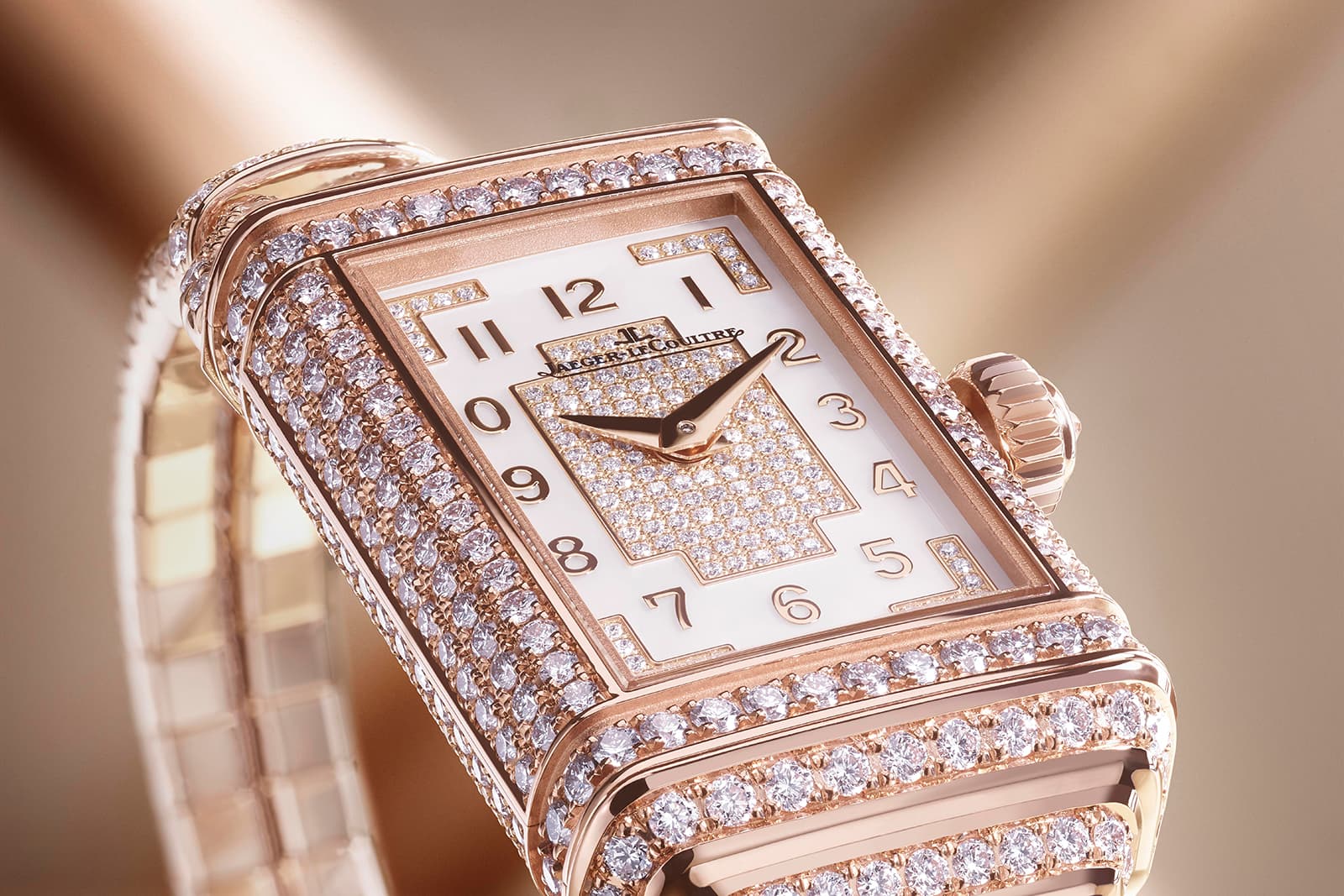 Jaeger-LeCoultre Reverso One Cordonnet Jewellery timepiece in pink gold with mother of pearl and 1,104 diamonds of 7.84 carats
