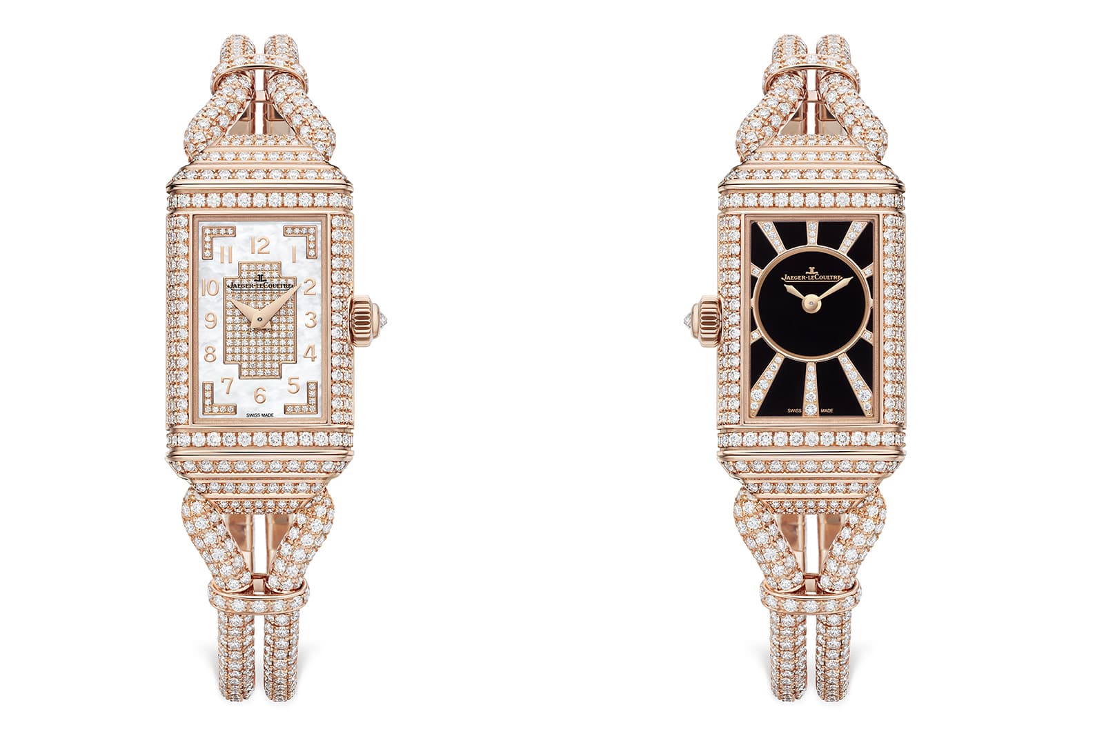  The Jaeger-LeCoultre Reverso One Cordonnet Jewellery timepiece has two dials that tell time independently