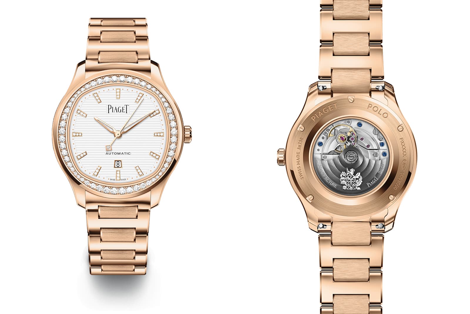  Piaget Polo Date watch with a case and bracelet in 18k rose gold with approximately one carat of diamonds