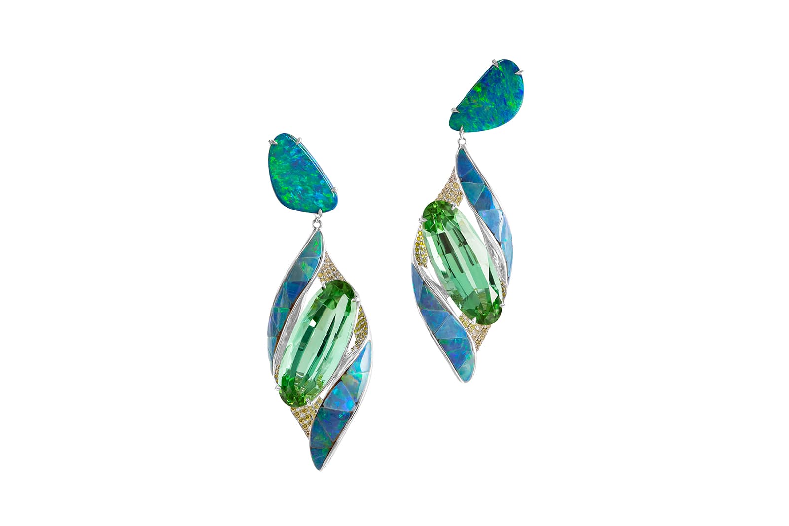  Boghossian Kissing Collection Coral Reef earrings with green tourmaline and opal