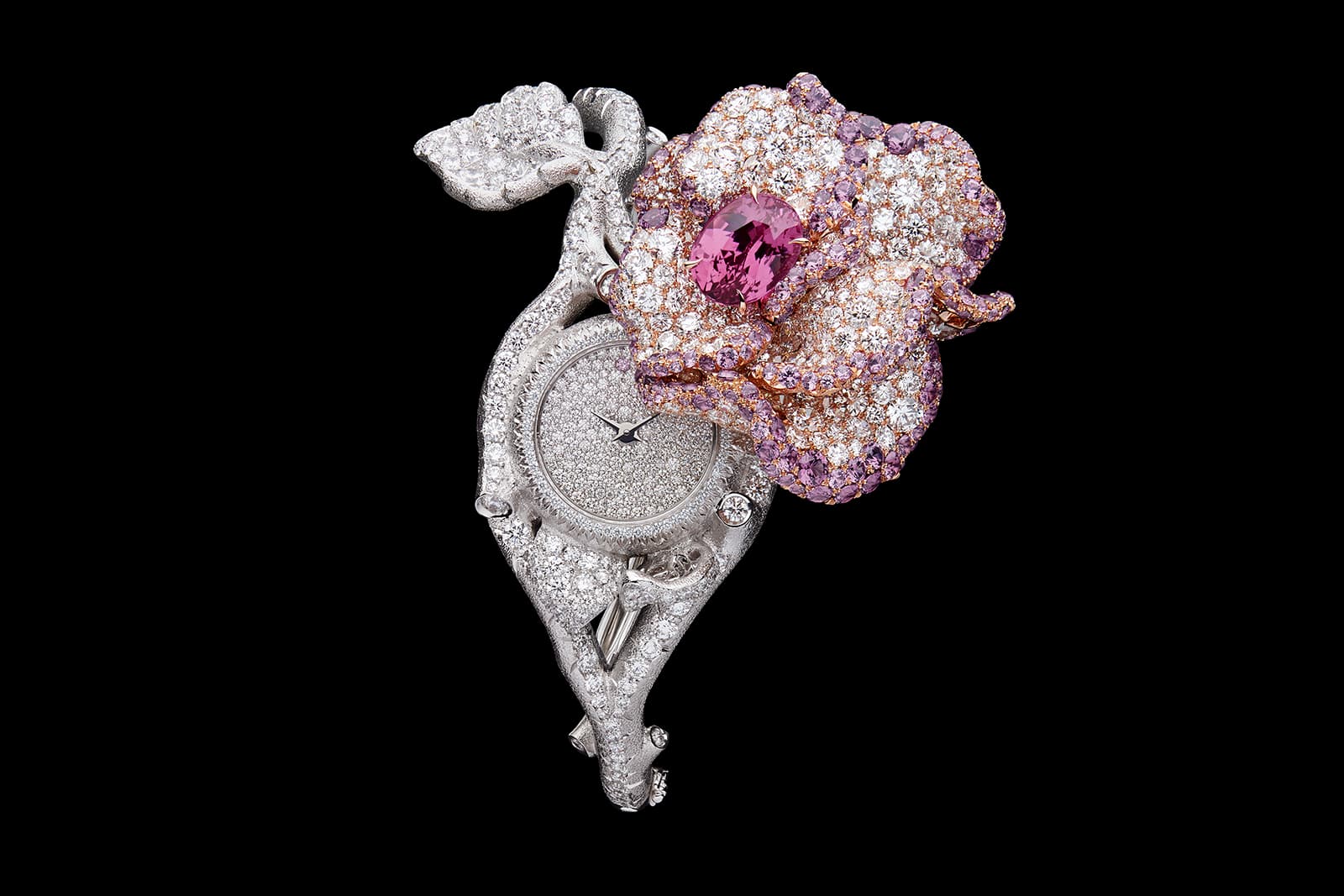 Dior Rose Rose Mantique Pink Sapphire High Jewellery timepiece in pink and white gold, diamonds, purple garnets and pink sapphires