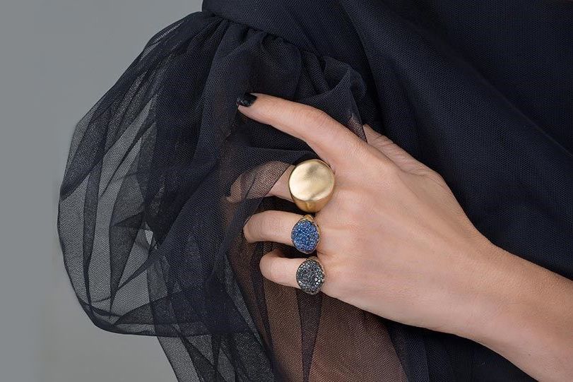 Nada Ghazal 18k yellow gold cocktail rings set with sapphires
