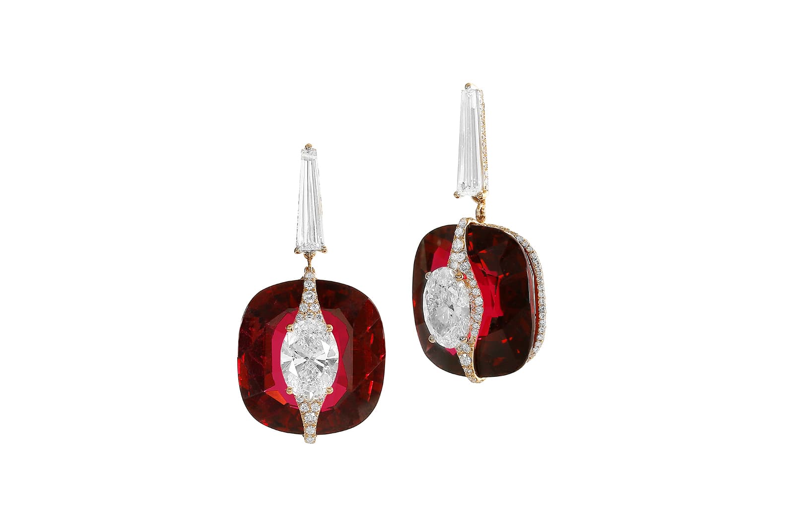  Boghossian Kissing Collection Coral Reef earrings with oval-shaped diamonds set in coloured gemstones using the 'Kissing' technique
