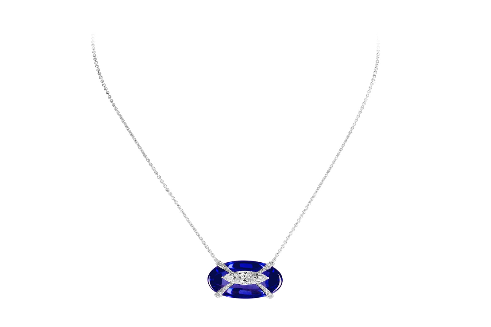  Boghossian Kissing Collection Coral Reef necklace with a 1.60 carat marquise-cut diamond set over a tanzanite cabochon 