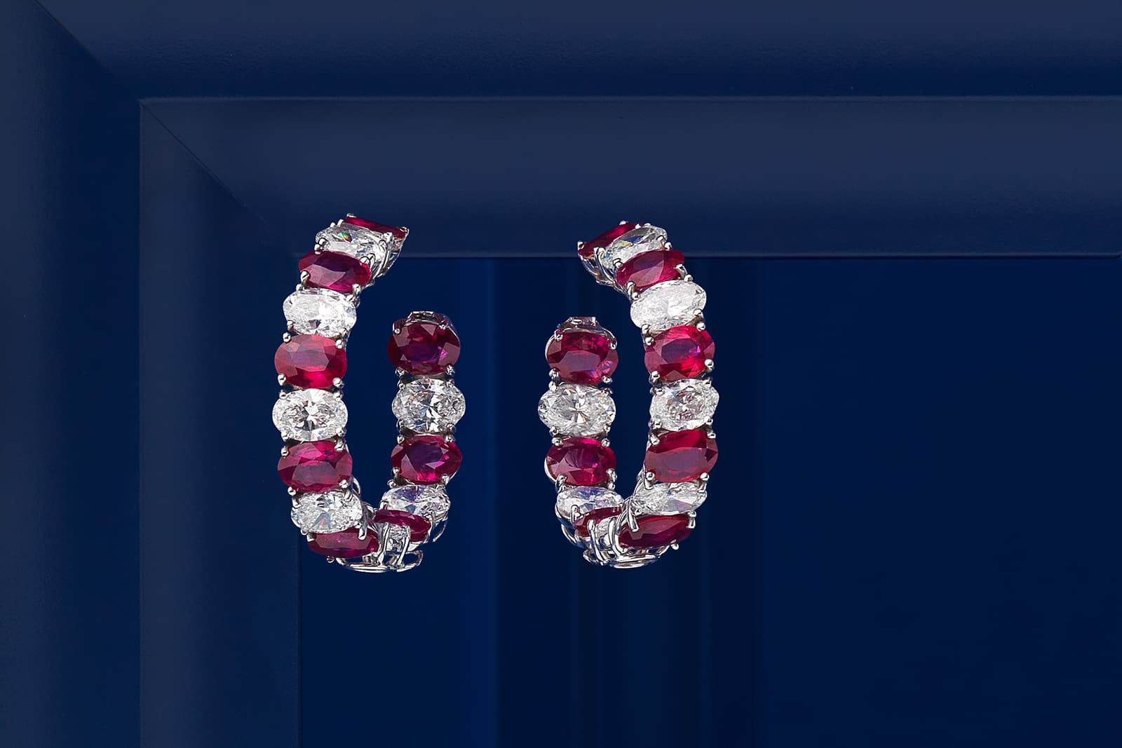 Graff hoop earrings with 20.65 carats of oval-cut rubies and 14.25 carats of diamonds, featured in the Bonhams London Jewels auction of September 2021