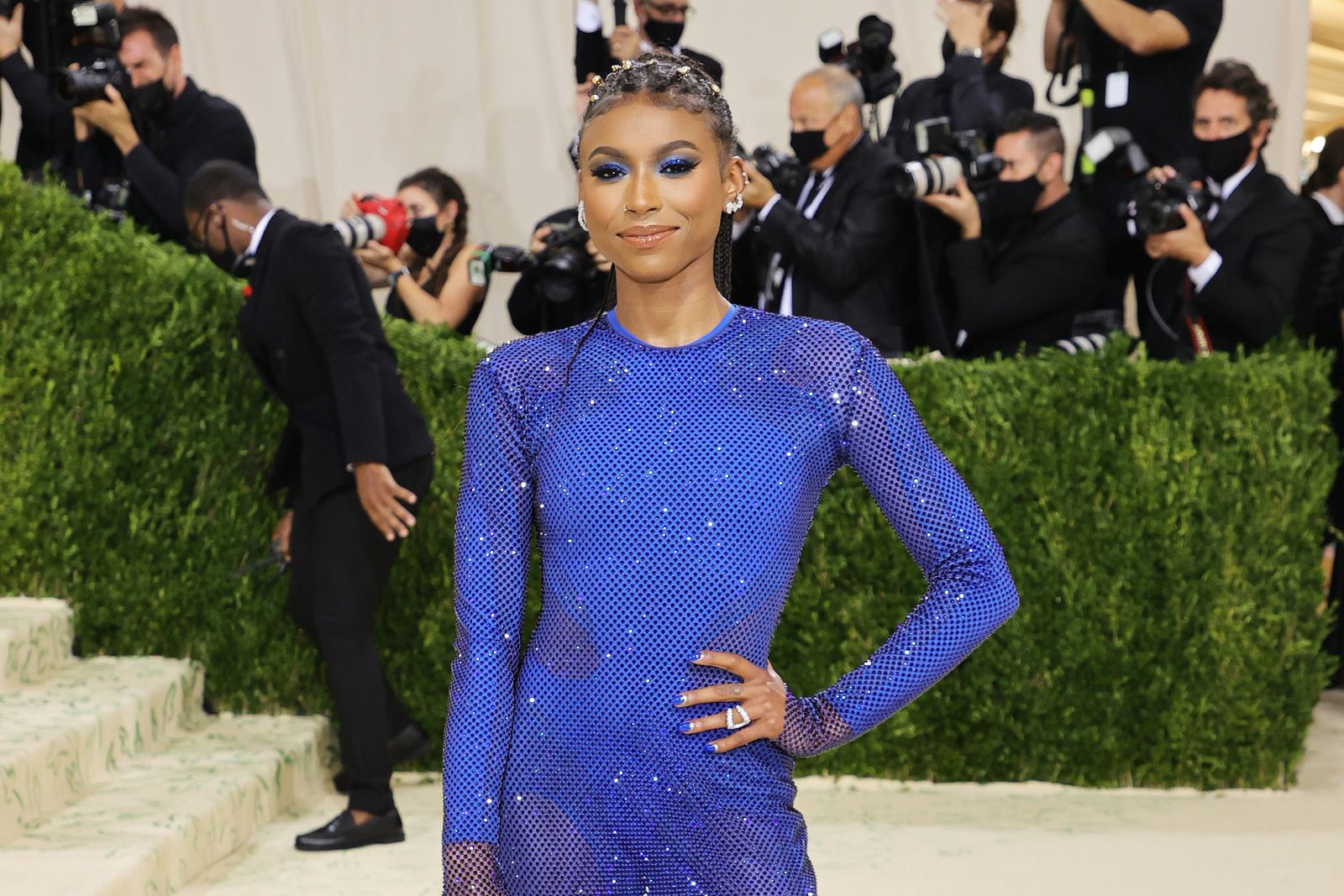  American gymnast Nia Dennis at the Met Gala 2021 wearing Ana Khouri jewellery