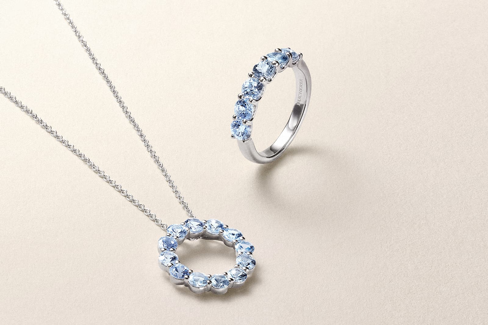  Bucherer Fine Jewellery Pastello pendant and ring with natural pastel blue sapphires 