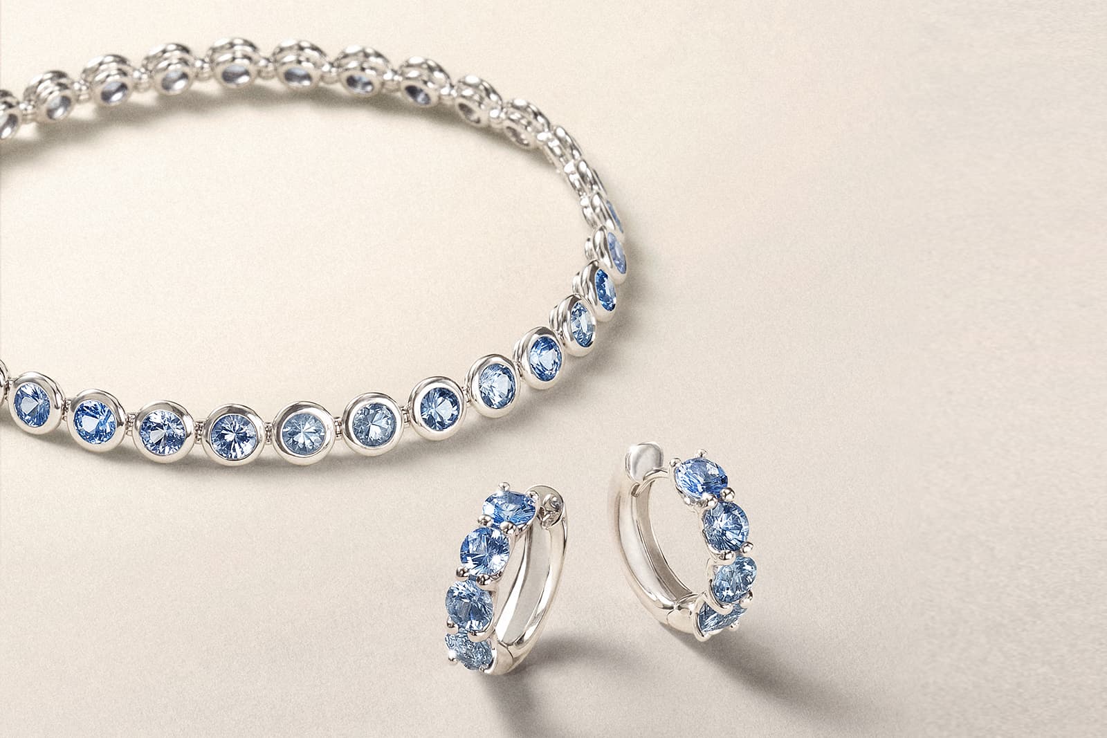 Bucherer Fine Jewellery Pastello bracelet and earrings with natural pastel blue sapphires 