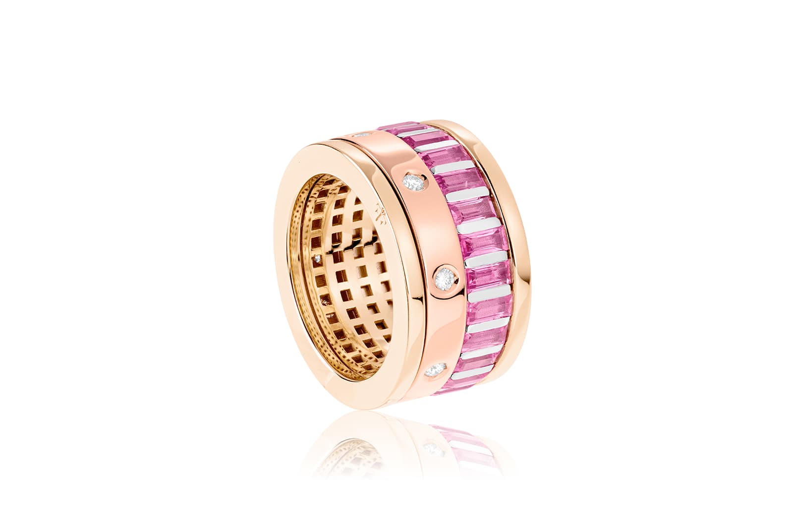  Fullord Enigma ring in 18k white, yellow and rose gold with 4.62 carats of pink sapphires and diamonds