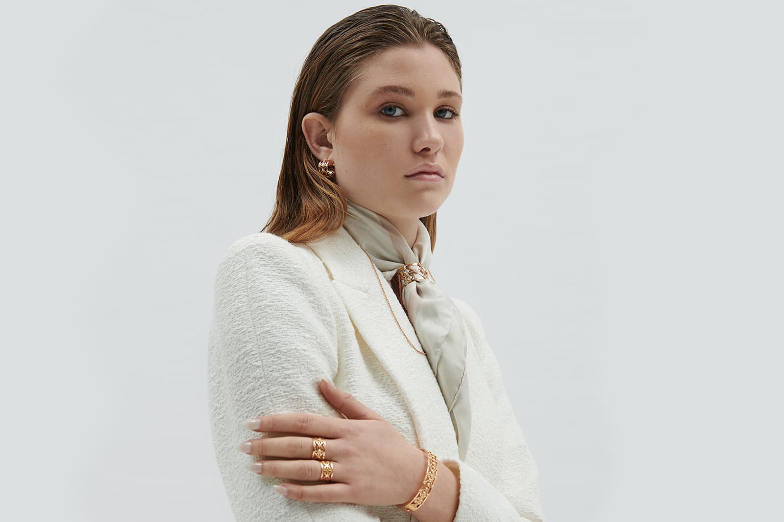 Fullord Étoile collection scarf ring, bracelet, earrings and rings in 18k rose gold with diamonds