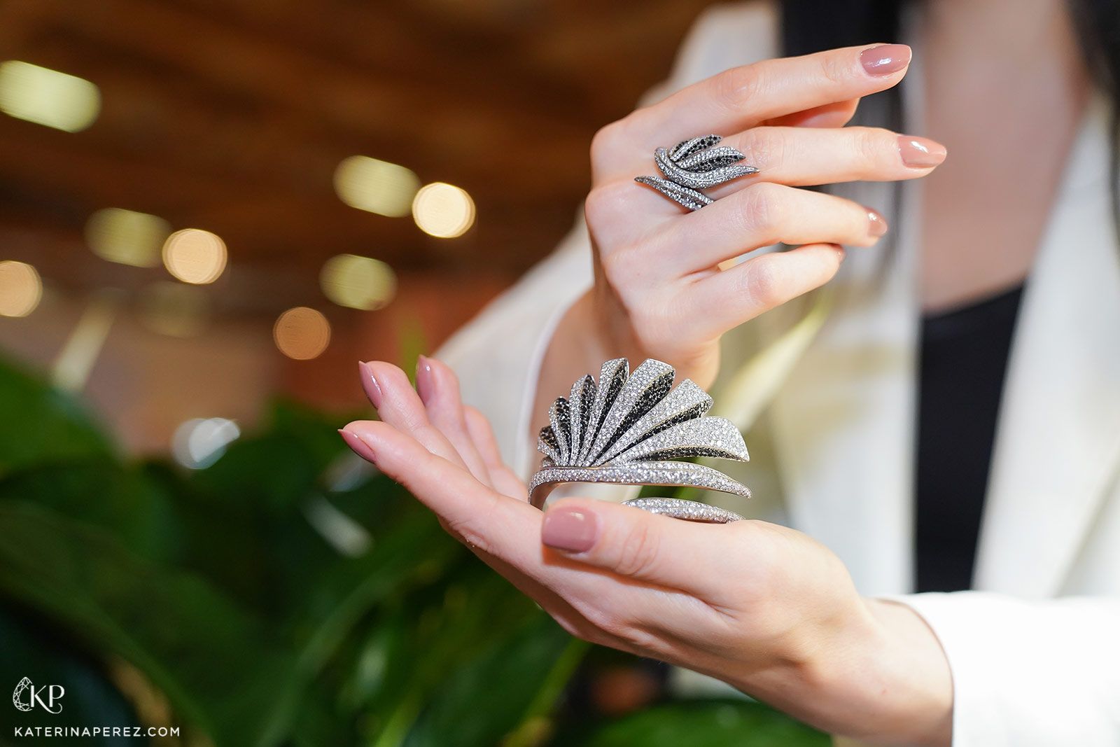 A unique diamond cuff bracelet and ring by Mattioli, photographed at Vicenzaoro 2021