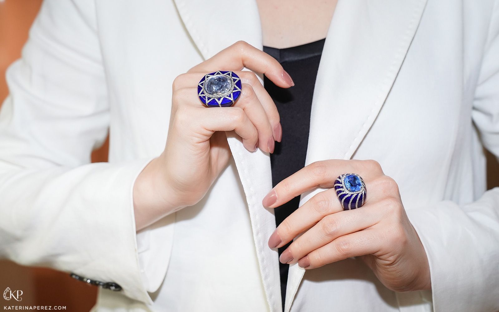 Gemstone cocktail rings by J-Jewels, photographed at Vicenzaoro 2021