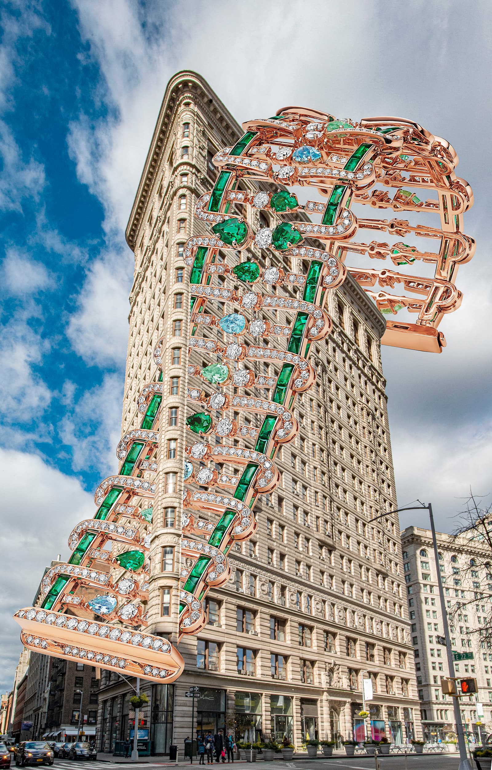 A Bulgari high jewellery bracelet and an impressive building become one form in this photo artwork by Veronica Morales Angulo