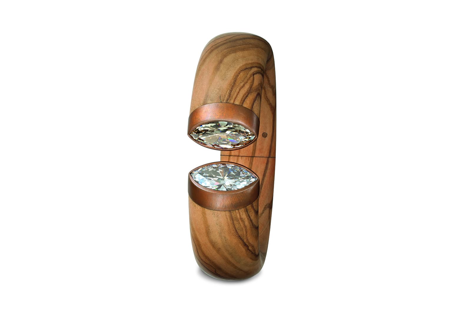  Hemmerle Harmony bangle with diamonds, olive wood, copper, white gold, 2012, private collection, courtesy Hemmerle