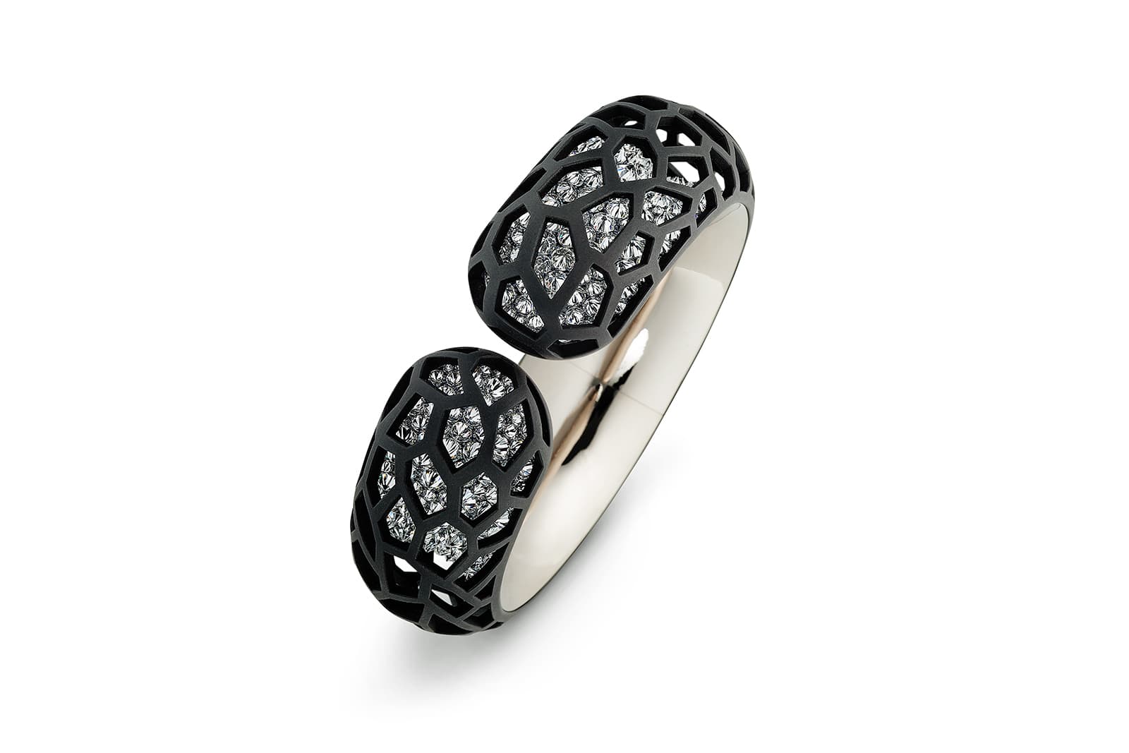  Hemmerle Harmony bangle, diamonds, iron, silver, white gold, 2017, private collection, courtesy Hemmerle